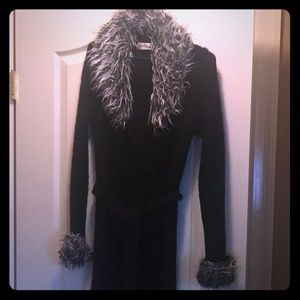 Mantique full length knit coat with belt